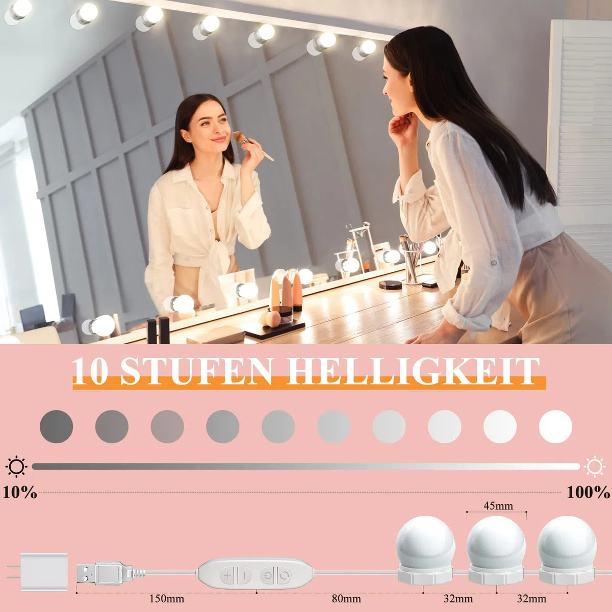 Luci Da Specchio, Winzwon luci LED per Trucco Luci per Specchio, Illuminazione Tavolo Trucco Vanità 3 Modalità Colore 10 Livelli Dimmerabile per Bagno, Camera da Letto