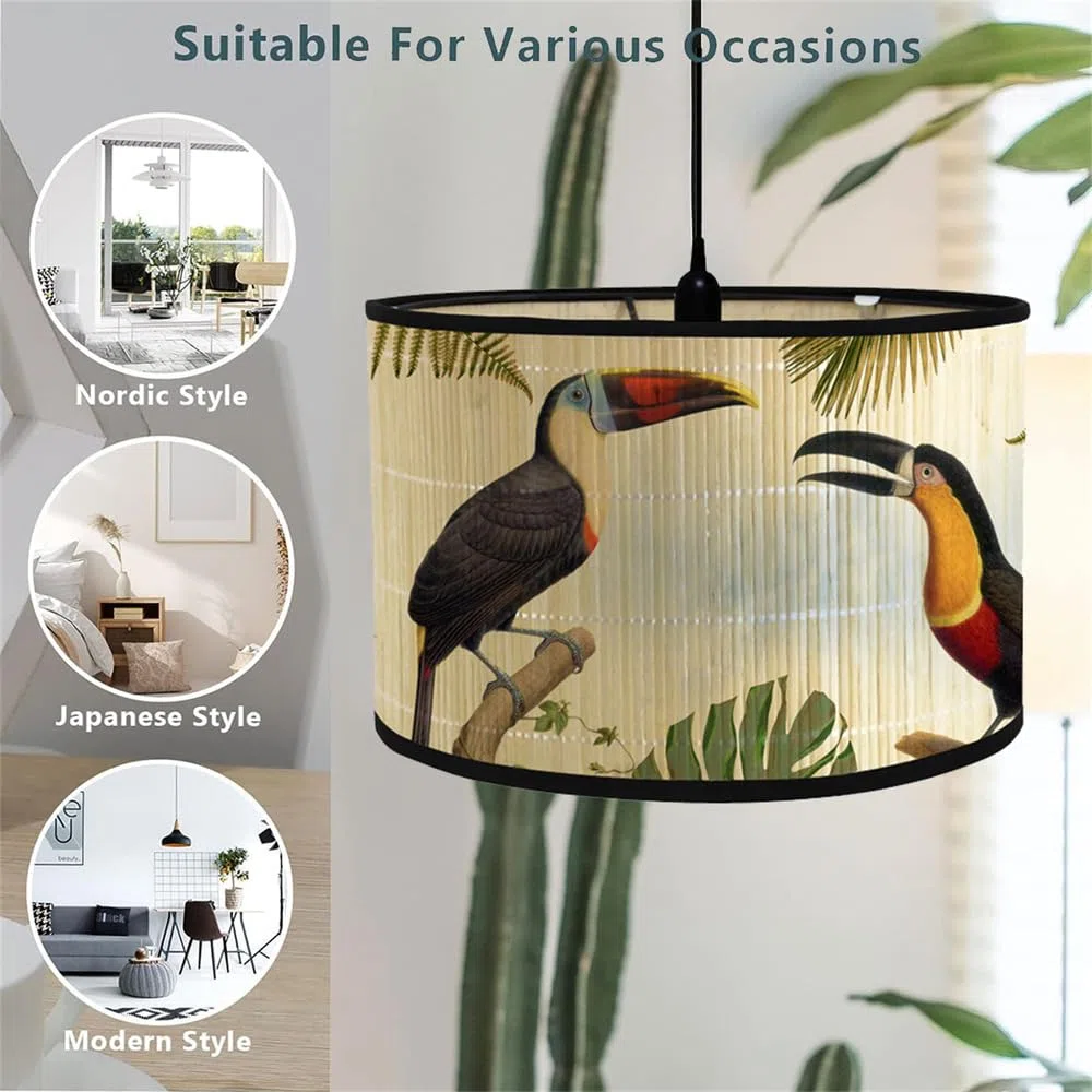 FANSU Paralume E27 Vintage Paralume in Bambù Stile Cinese Lampadario Copertura Lampada Accessori Luce Sostituibile Lampada Tavolo Lampada Comodino Paralume a Tamburo (scimmia)