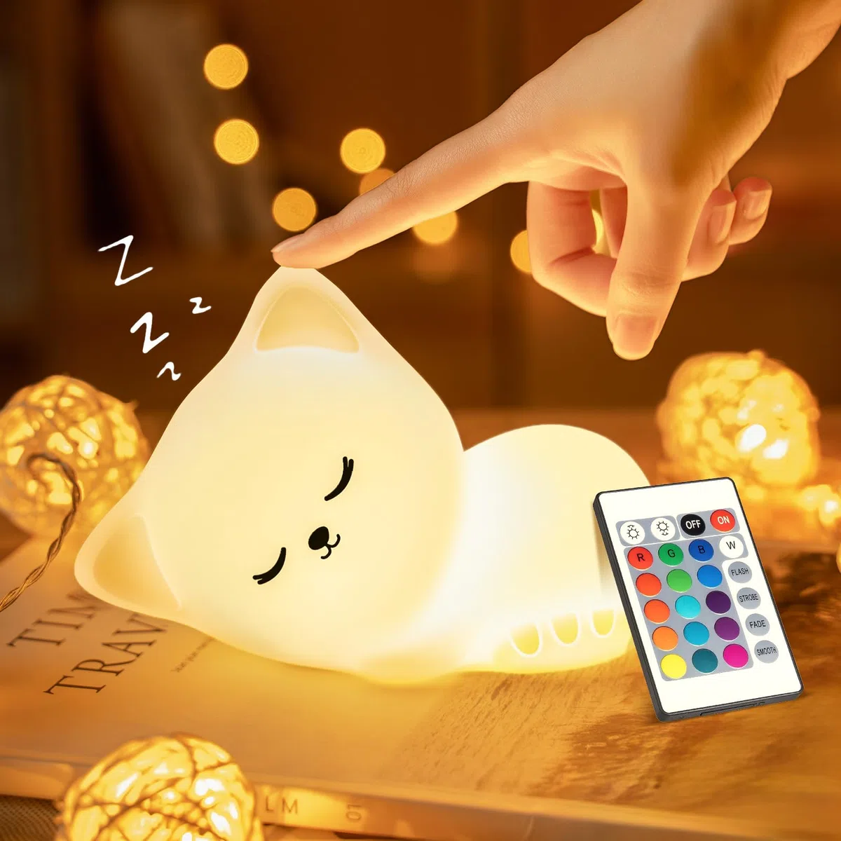 One Fire Luce Notturna Bambini, 16 RGB Colori+Telecomando+Ricaricabile Luce Notturna Bambini, Portatile & Senza Fili, Lampada Gatto Neonato Cameretta