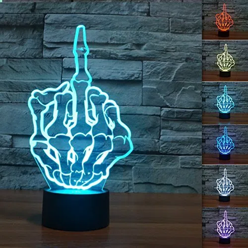 Night Wolf Dito Medio Gesto Divertente Casa Arredamento Lampada Da Notte 3D Interruttore LED Scrivania Leggero