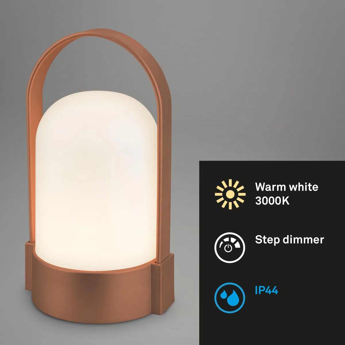 BRILONER - Set di 2 lampade da tavolo LED senza fili IP44 con touch, dimmerabili a livelli, lampada da scrivania senza fili, lampada ricaricabile, comodino, per esterni, 8,5x8x15,5 cm, marrone