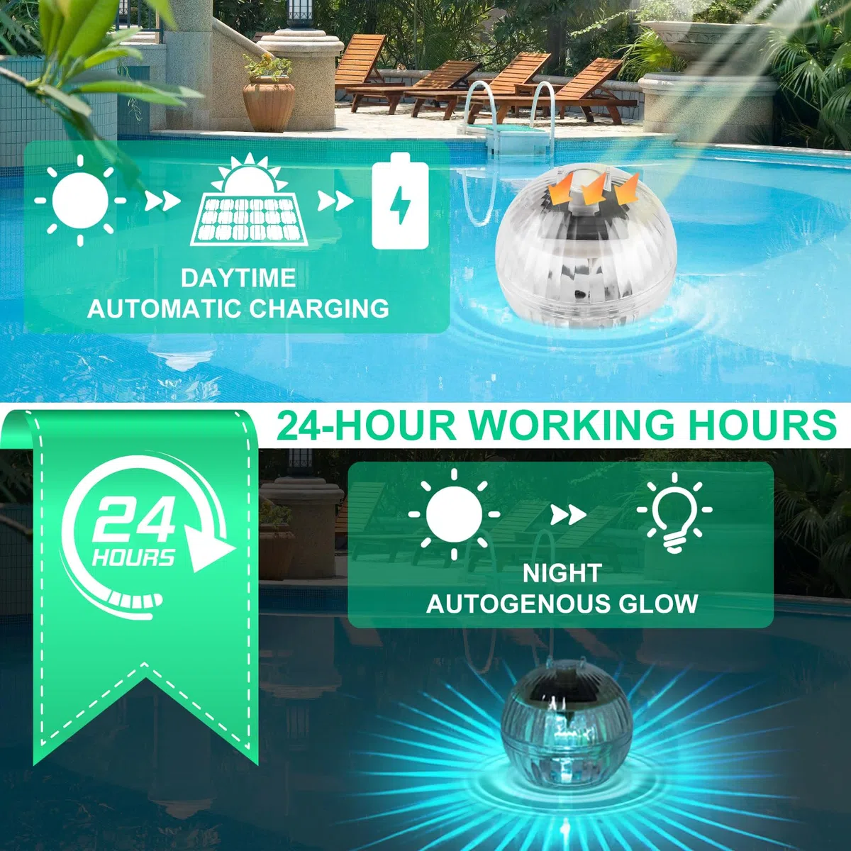 Set di 2 lampade solari per piscina subacquea, lampade a LED per laghetto con 7 cambi di colore, lampade solari impermeabili per piscine IP44, lampade multicolori per piscine subacquee