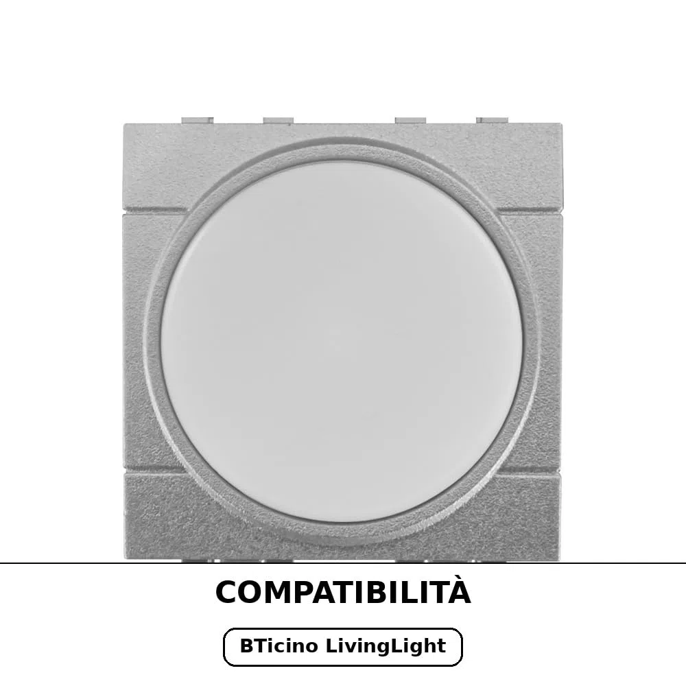 Lampada segnapasso LED da incasso 2 moduli con tasto click ON/OFF, luce bianca naturale 4000K, compatibile BTicino Living, grigio