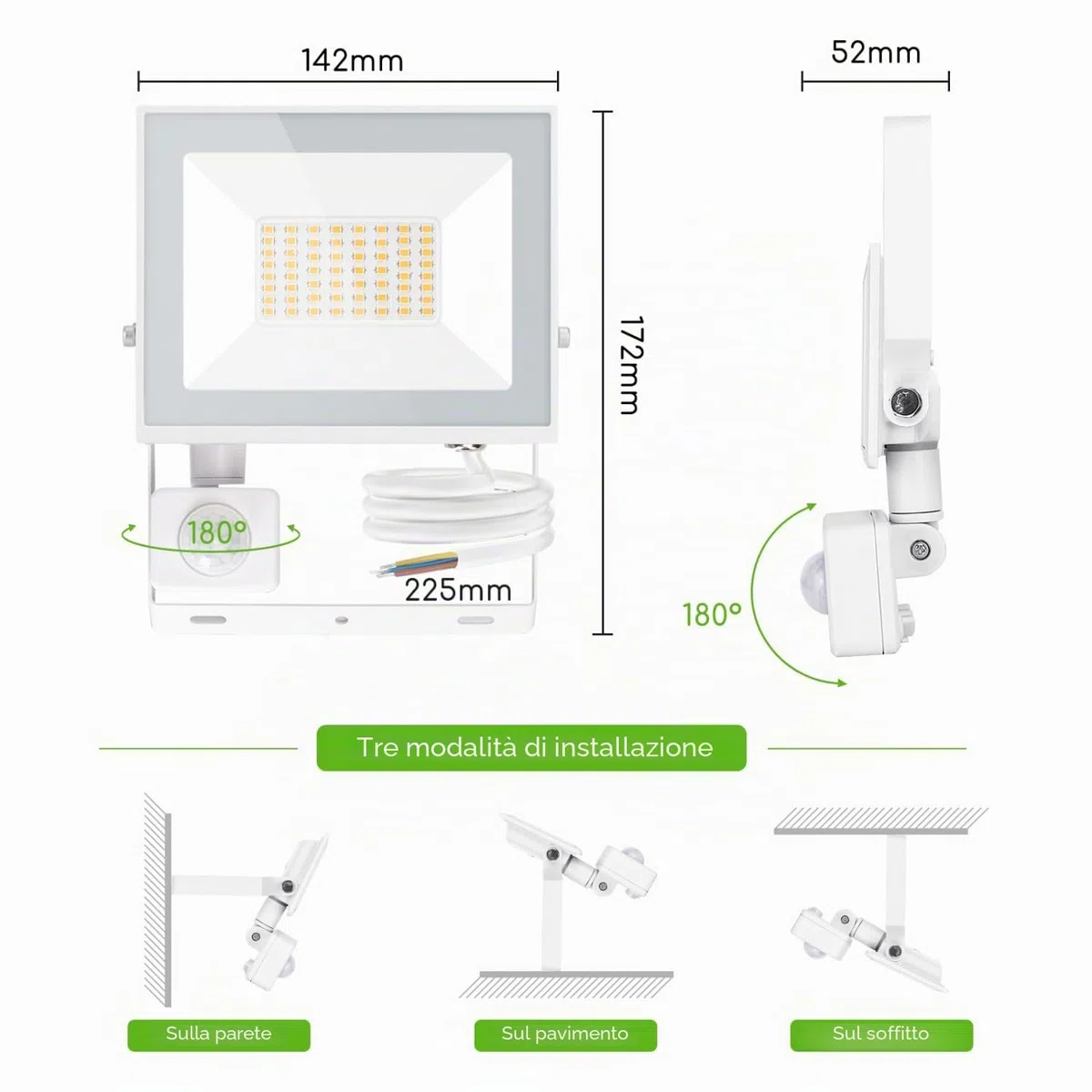 Aigostar Faretto LED con Sensore di Movimento PIR,30W 2700 LM Faro LED Esterno,Bianco Natural 4000k,IP65 Impermeabile Faretti LED para Giardino, Cortile,Patio,Garage,Jardín