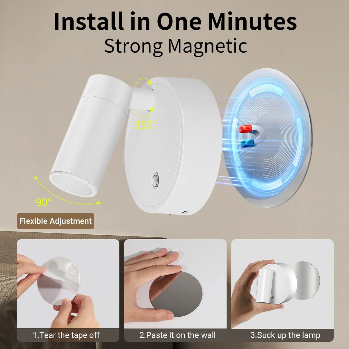 TaoFiaCo Faretti LED Ricaricabili da Parete per Interni Bianco - Lampada da parete USB con Telecomando 3 Colori Dimmerabili - Faretto LED Wireless per Illuminazione di Quadri Piante Camera da Letto