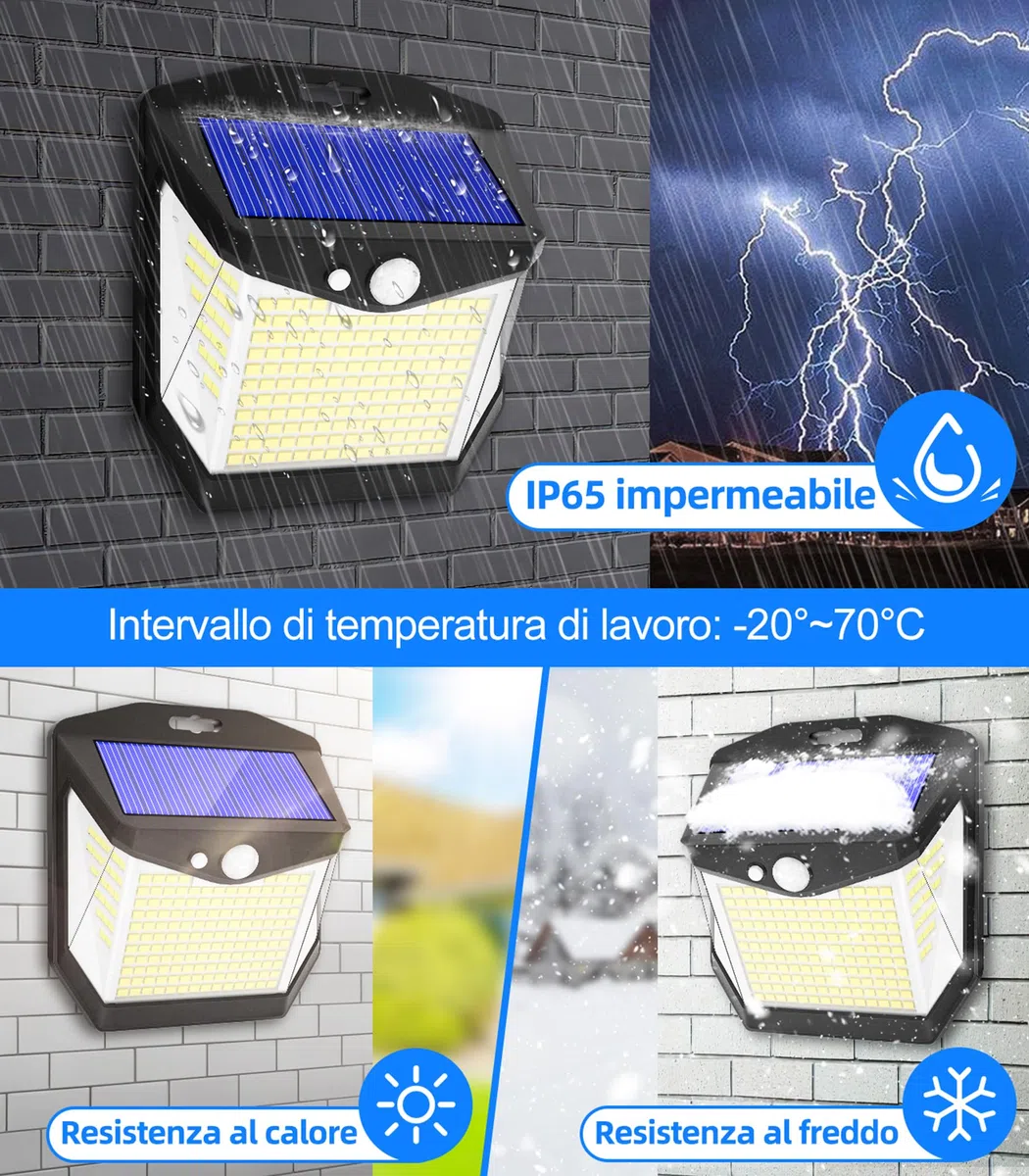 Luci LED Esterno Giardino Solare - 248 LED Luce Esterno con Pannello Solari con Sensore da Movimento 3 Modos 270° Illuminazione Lampada Solare da Esterno IP65 Impermeabile per Parete Garage 4 Pezzi