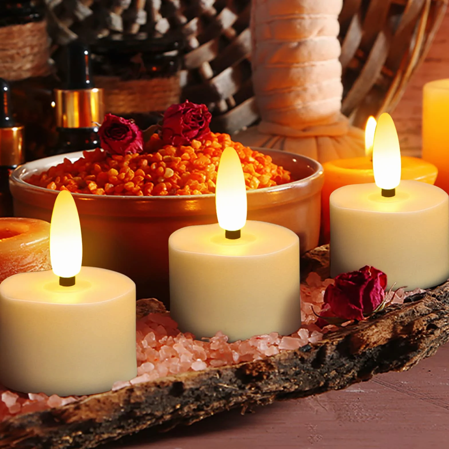 yunsheng 6 lumini a LED ricaricabili, senza fiamma, con telecomando con timer e 6 porte, cavo di ricarica USB, luce bianca calda, luce tremolante, Halloween, Natale, casa, matrimonio, decorazione