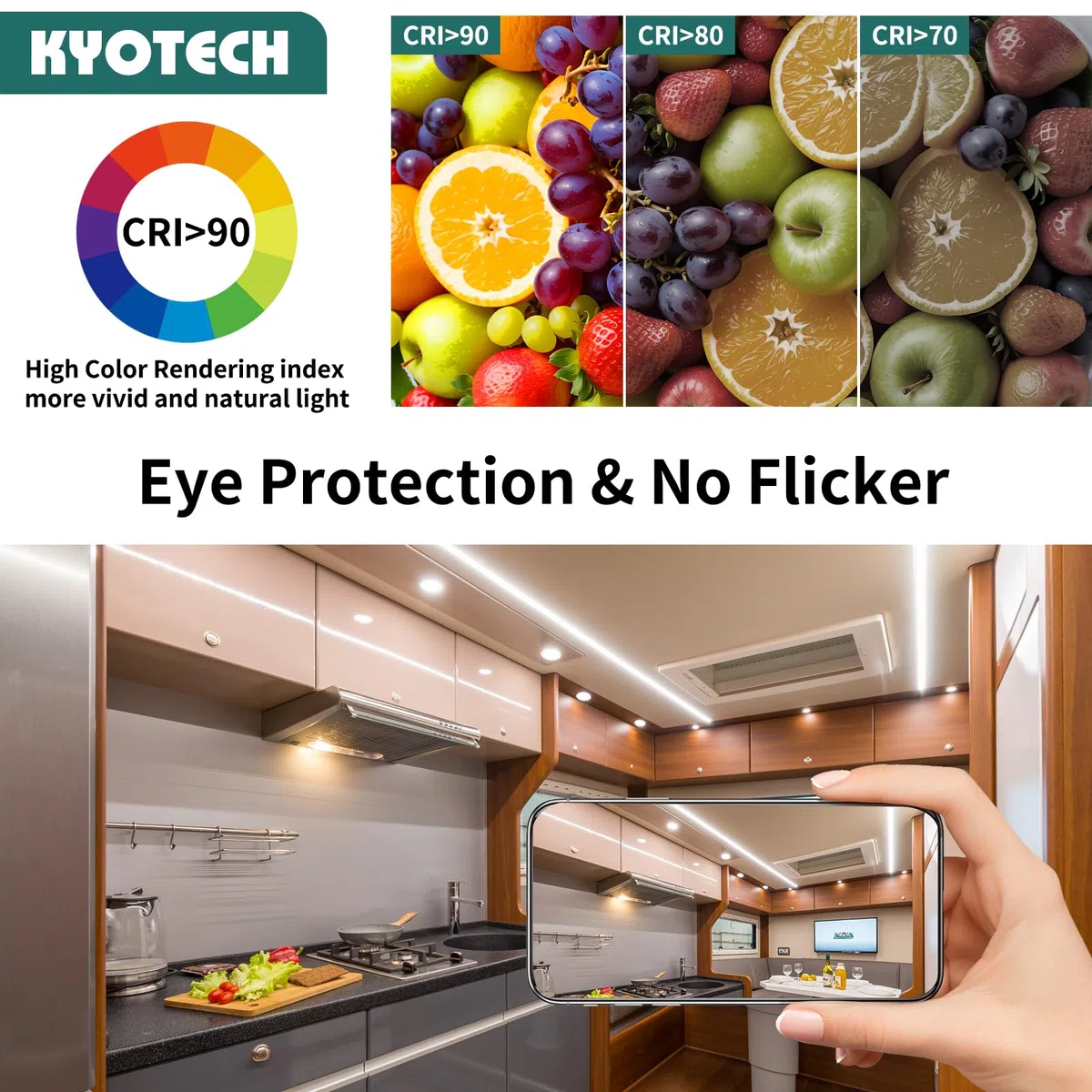 KYOTECH Faretto da incasso a LED, 230 V, dimmerabile, 3 W, 3000 K, luce bianca calda, ultra piatto, 300 lm, foro 55-58 mm e 15 mm, IP44, faretto da incasso per armadio a specchio, bianco, set da 3