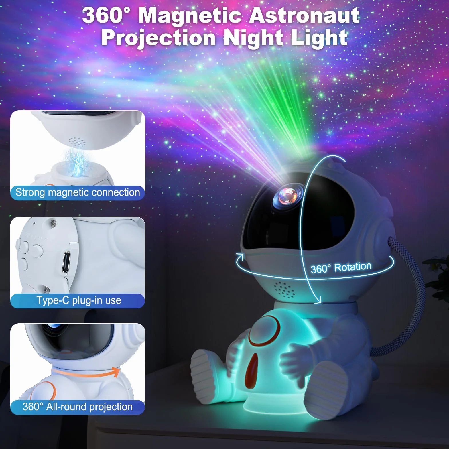 Proiettore Stelle Soffitto, LED Astronauta Proiettore Stelle Telecomando, 8 Modalità di Nebulosa & 5 Modalità di Luminosità e Velocità, Luce Notturna a Razzo, Lampada Proiettore Stelle Bambini Adult