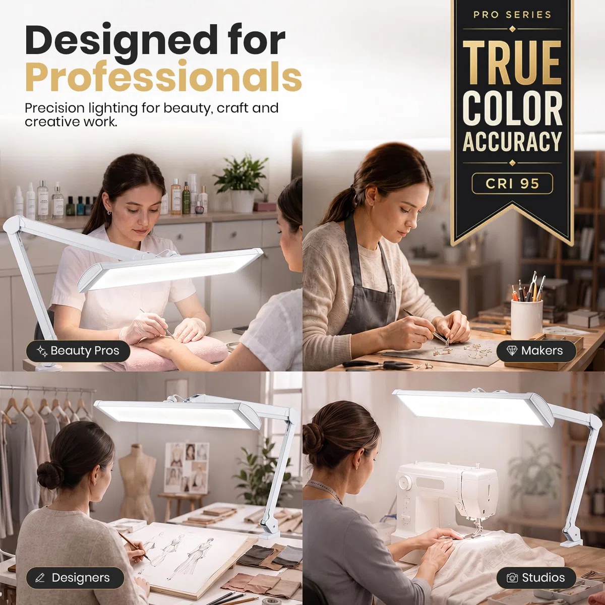 Neatfi Pro Series – Lampada da Lavoro LED Ultra da 3.500 Lumen, 45W Dimmerabile | Paralume Metallico Largo 66 cm | 5 Livelli di Luminosità e 3 Modalità di Luce (Bianco, Con CCT con Morsetto)