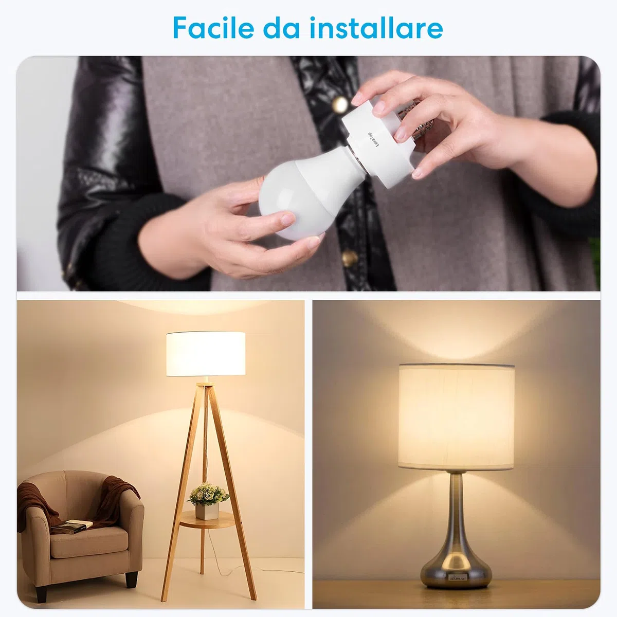 LoraTap Smart WiFi Portalampada E27, Adattatore per LED Lampadina Wireless Timer Funziona con Echo Alexa, Controllo Remoto Smartphone Tramite App Smart Life, Bianco
