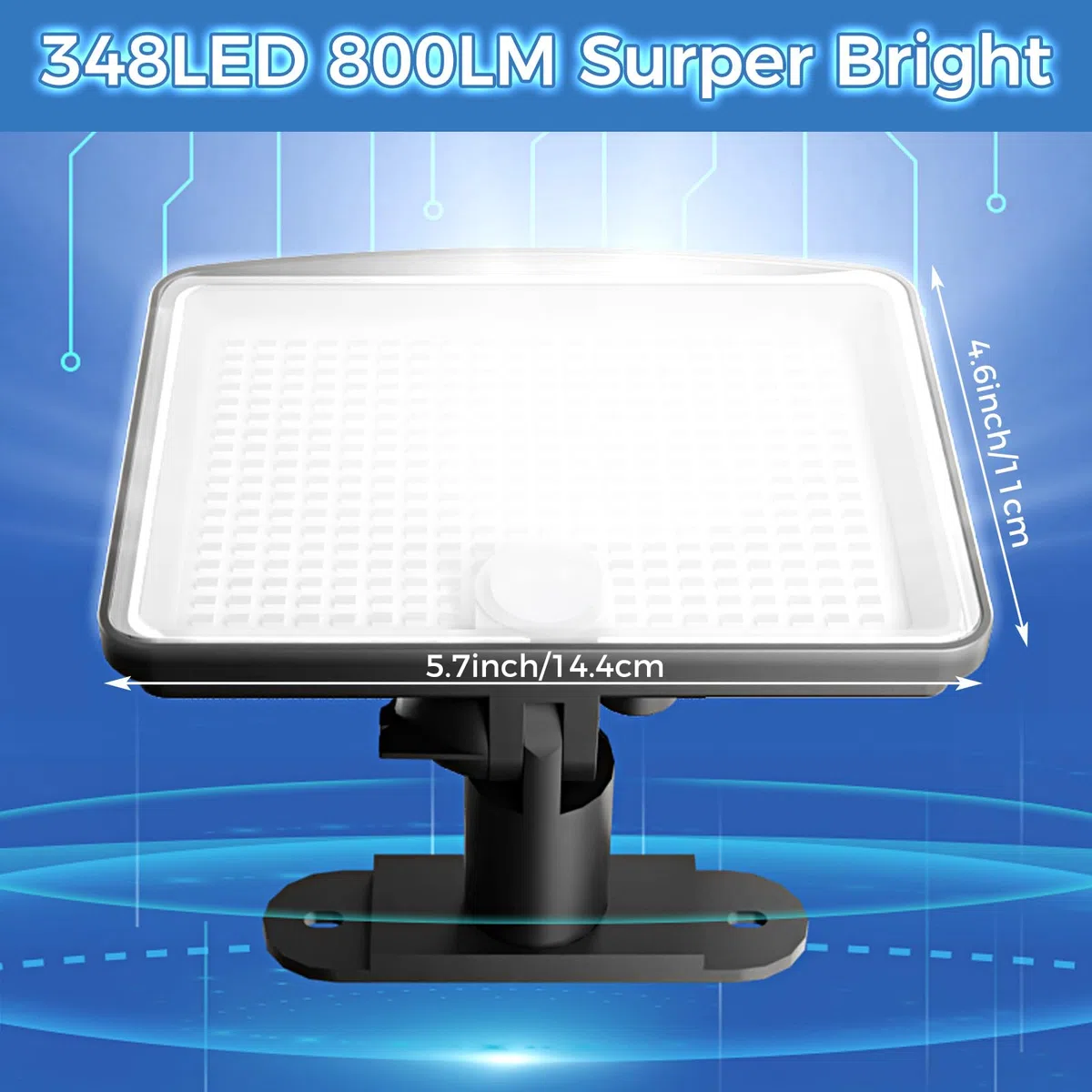Peasur Luce Solare Led Esterno, 348LED Faretti Solari con Sensore di Movimento, IP65 Impermeabile Faro con Pannello Solare 3 Modes per Giardino Garage