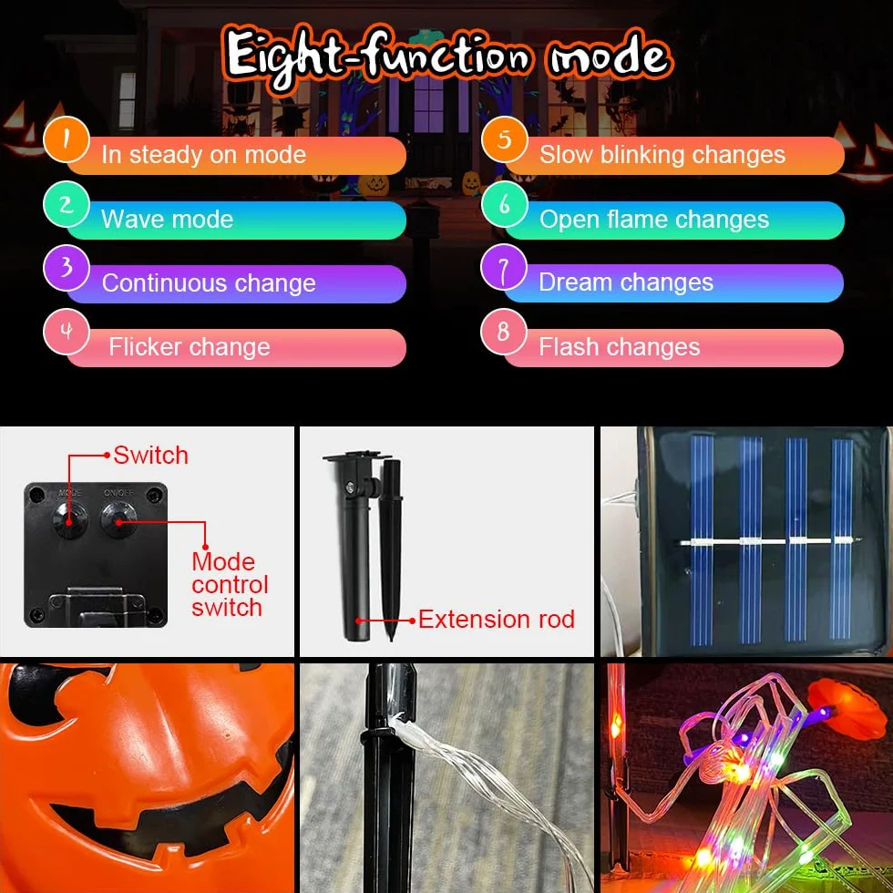 Kit di luci solari decorative di Halloween - zucche - fantasmi - illuminazione a LED - lanterna esterna - decorazione per prato, recinzione, portico e balcone