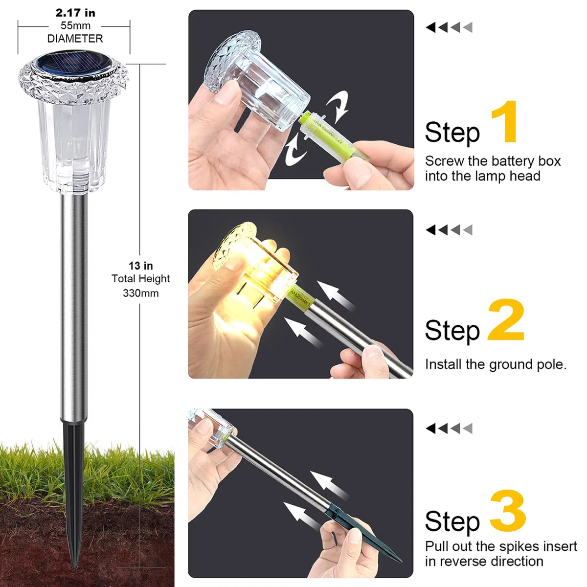 Luci Solari da Giardino a LED–Lampade Solari da Esterno (Set da 6)–Illuminazione Solare da Giardino Bianco Caldo–Decorazione Solare da Giardino Impermeabile IP44 per Prati, Ambienti Esterni e Giardini