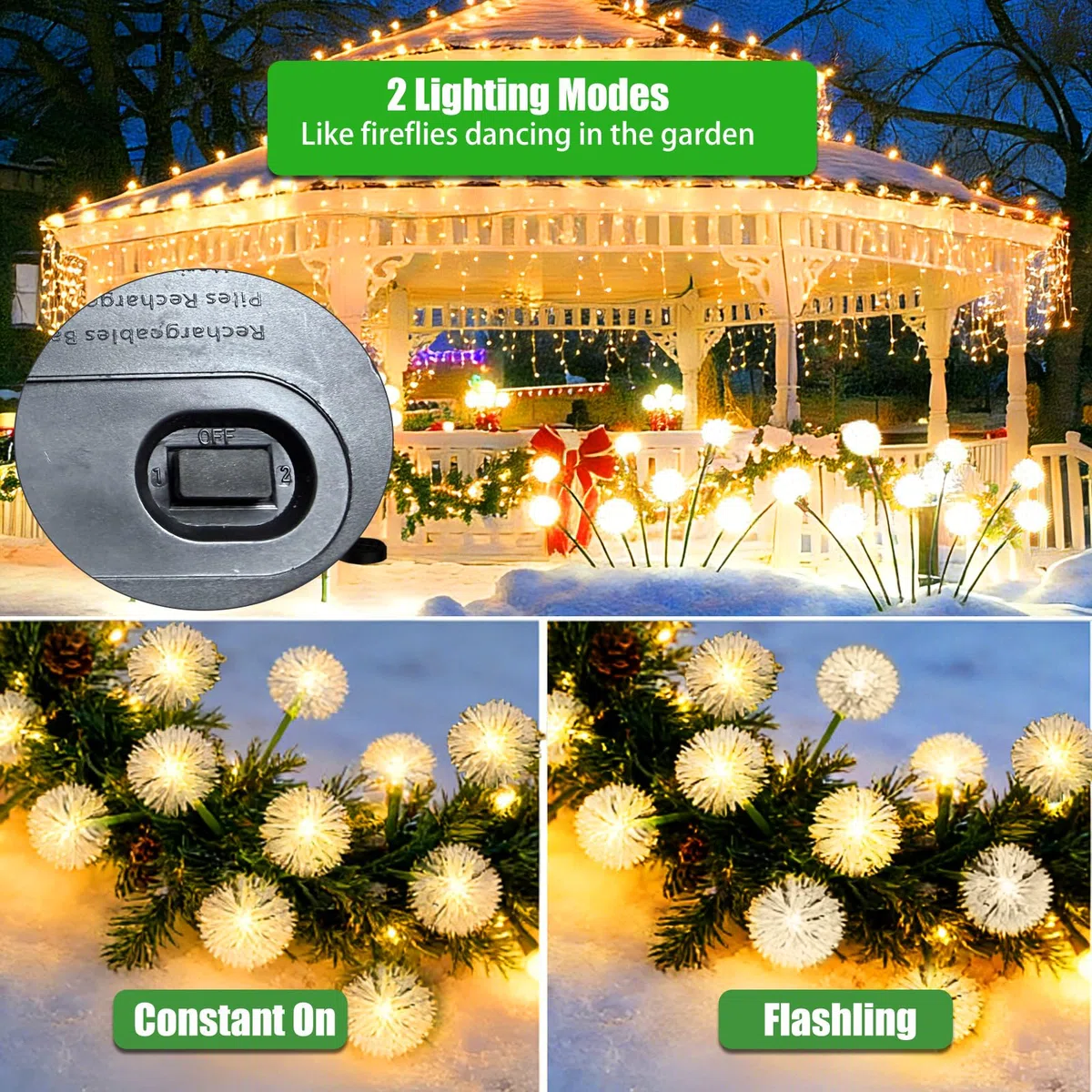Luci Solari da Giardino da Esterno, 2 Pezzi Luci Giardino Energia Solare di Dente di Leone, 20 LEDs, 2 Modalità, Bianco Caldo, IP65 Impermeabile, per Balcone Cortile Patio Sentiero Prato decorazioni