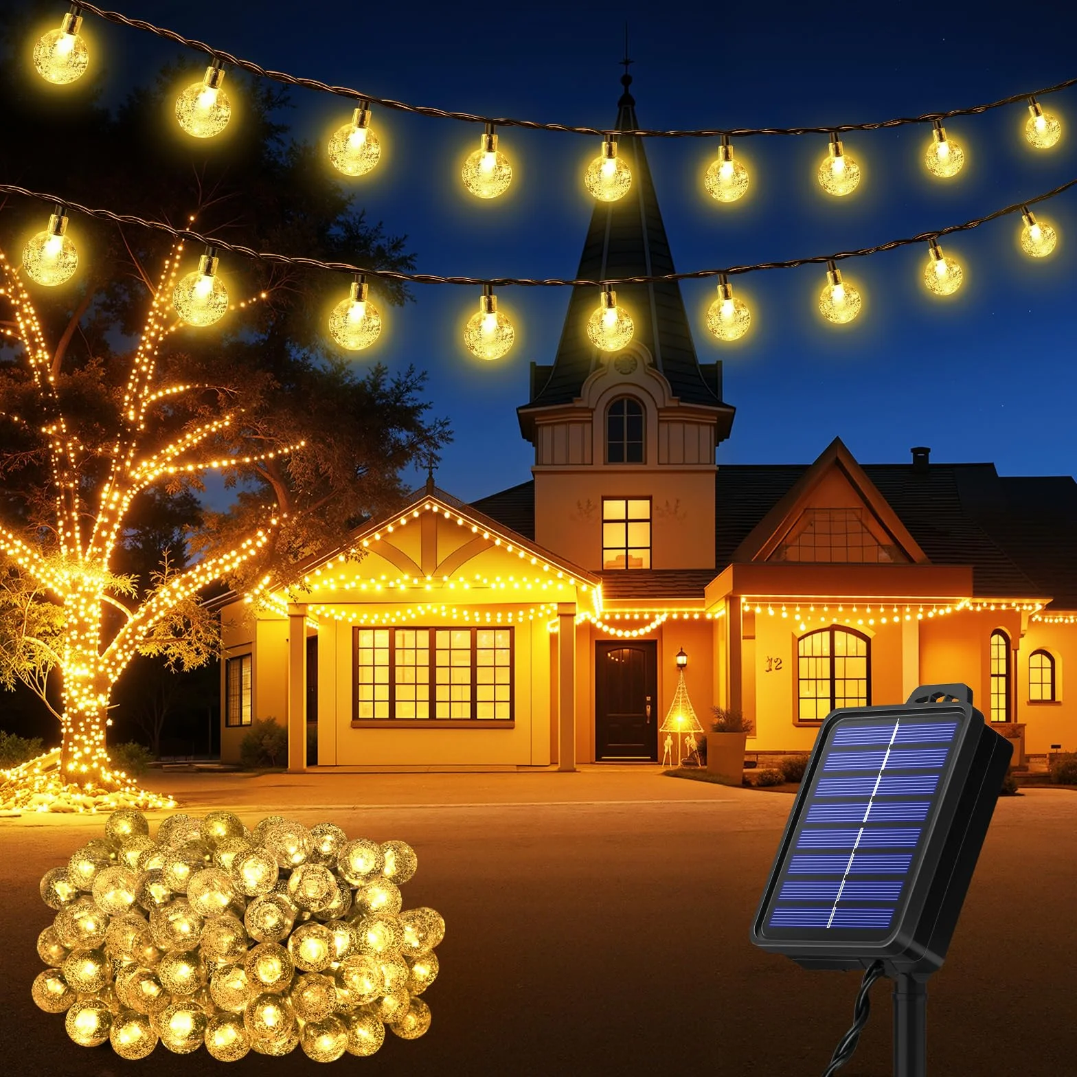 Realky Catena Luminosa Solare da Esterno 100 LED 18m, Luci Solari da Giardino con 8 Modalità e Funzione Memoria, IP65 Impermeabile, Luci Decorative per Terrazzo, Balcone, Gazebo, Festa (Bianco Caldo)