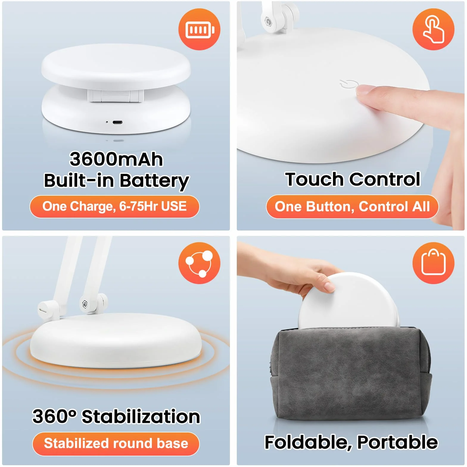 One Fire Lampada da Tavolo senza Fili, Ricaricabile con 3600mAH Batteria, Lampada da Comodino Portatile & 9 Luminosità Dimmerabile, Abat Jour da Comodino, Poldina Lampada, Lampada LED