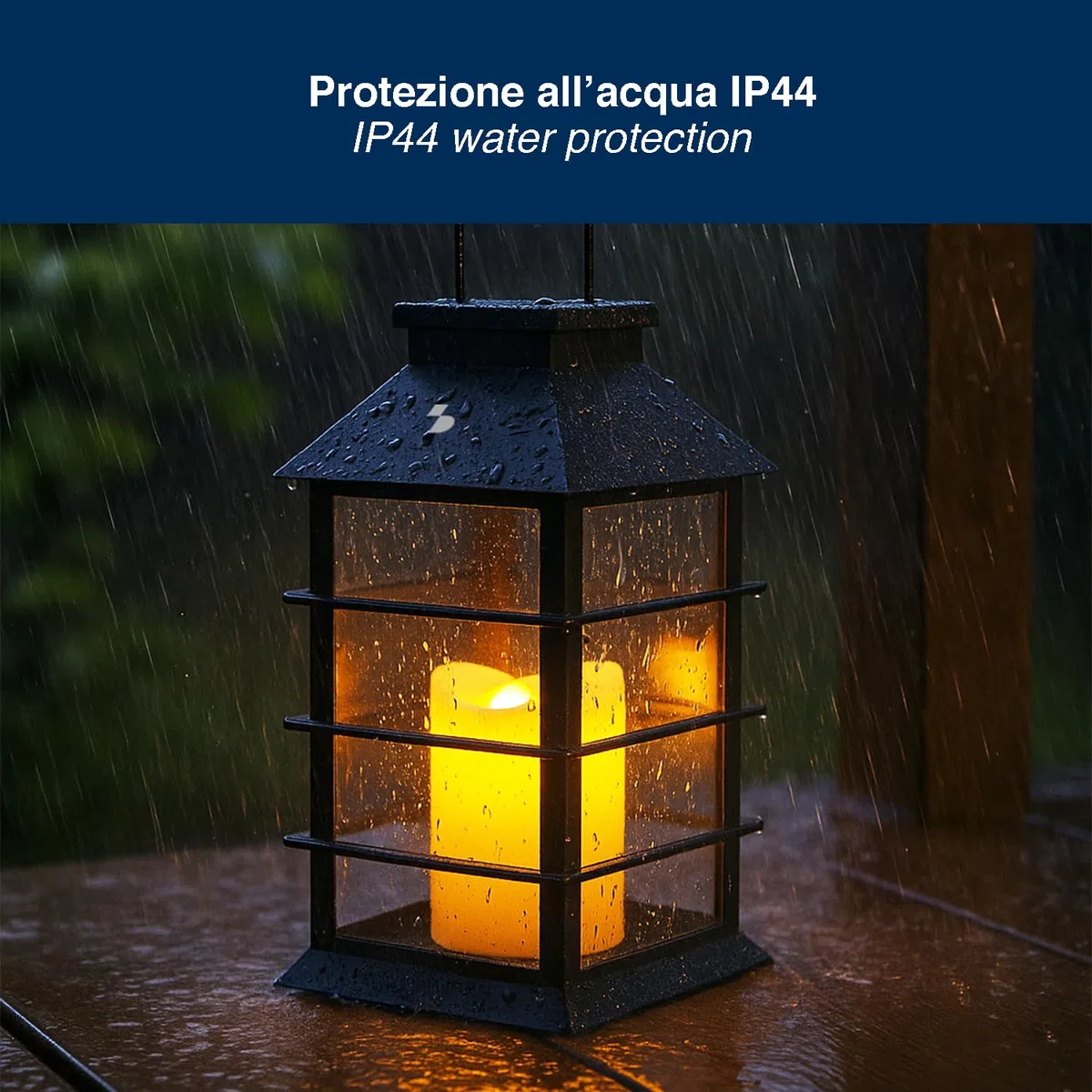 BEPER P207ILO303 Lanterna Solare con Candela LED Effetto Fiamma, Lampada Solare da Esterno con Gancio, Accensione Automatica, Luce Calda Tremolante, IP44 per Giardino e Balcone