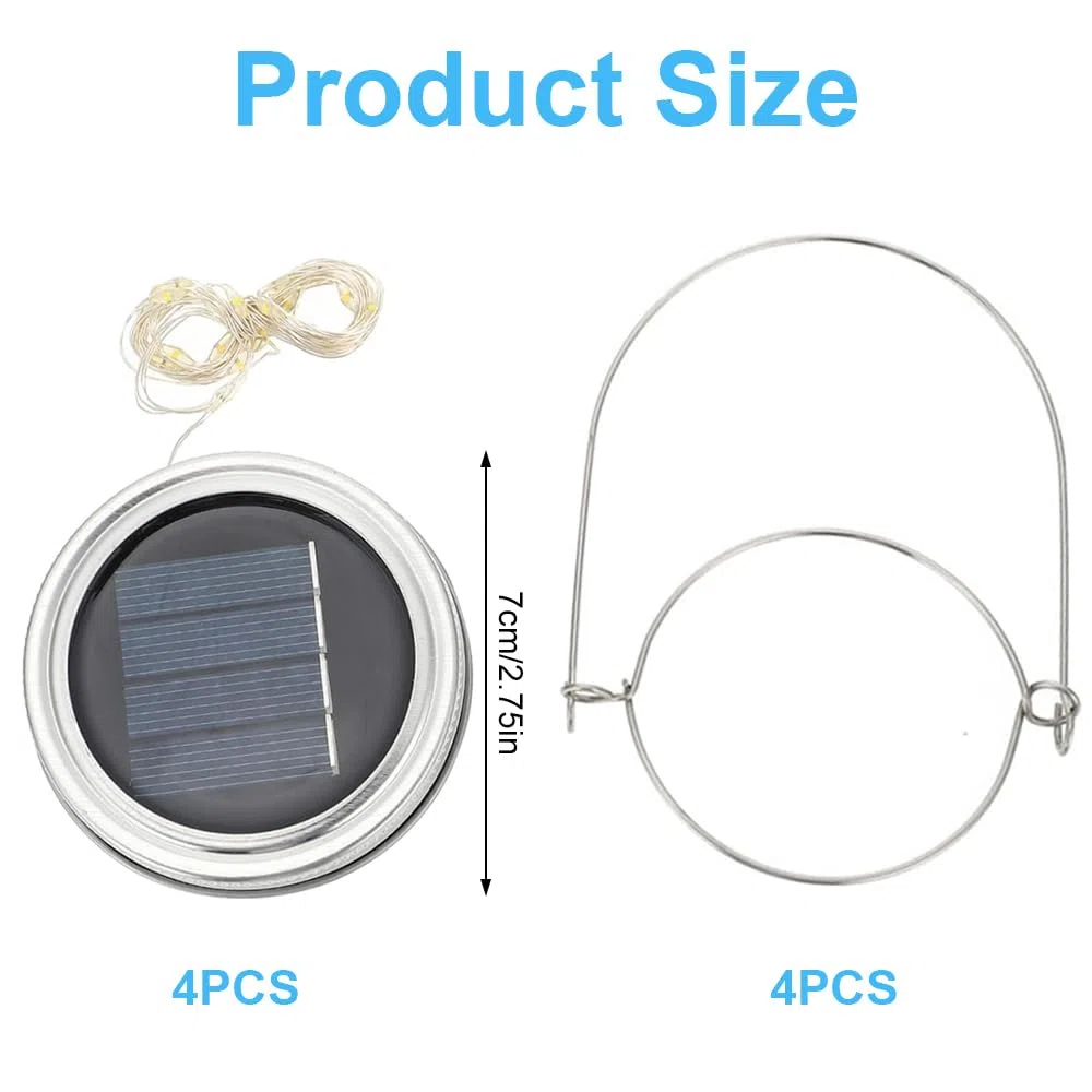 4 pezzi di ricambio per luci solari, Mason Jar, lanterna coperchio, lampada solare Mason Jar Light, lampada solare per esterni, con 30 lampade a LED e ganci, coperchio per giardino, albero