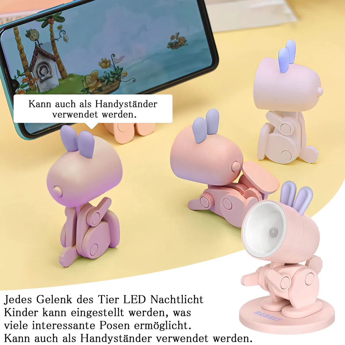 HENGBIRD Luce Notturna Bambini, Bambina Regalo Battesimo, 4 Pezzi Lampada Notte Animali Carino, Accessori Camera da Letto Ragazzi, LED Luci Notturne per Bambini Cameretta Bambina Regalo Neonato (A)