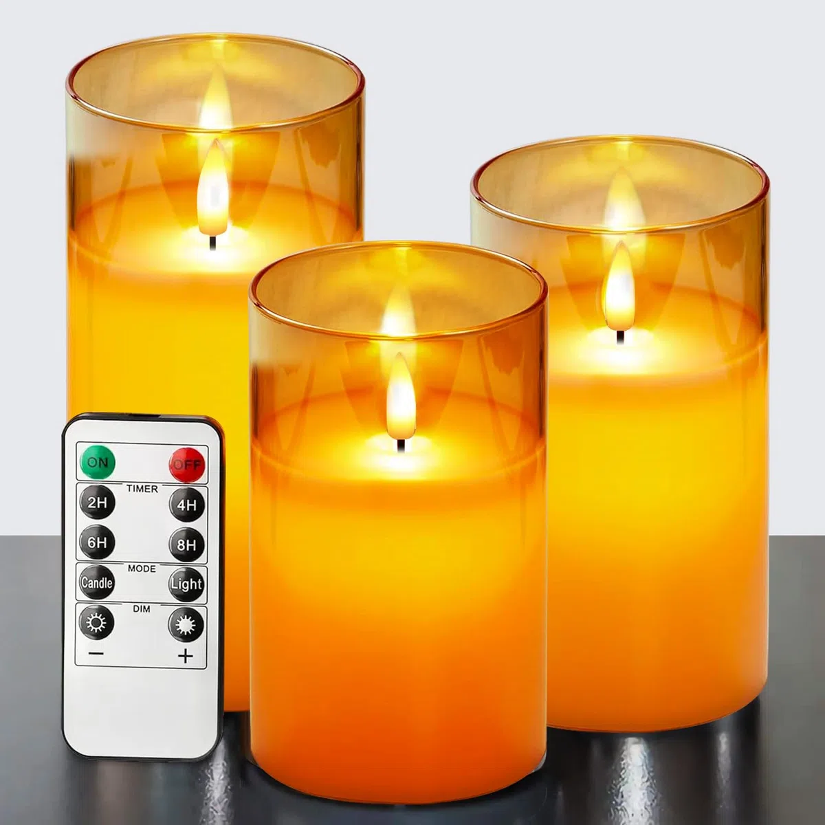 Candele LED, candele finte fiamma set 3 (10cm, 12.5cm, 15cm), fuoco finto, natale decorazioni, lanterne da interno da arredo, halloween decorazion, vetro d'oro