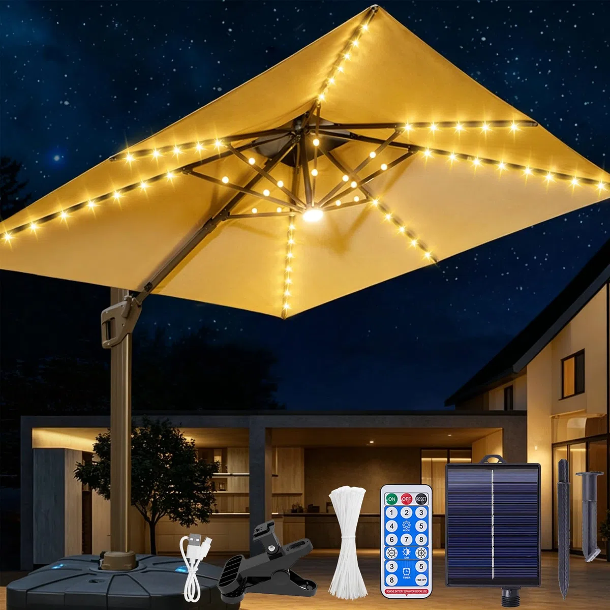 Luci Solari per Ombrellone,Luci per Ombrellone da Esterno Solare,Llluminazione Solare per Ombrellones,per Esterno,Giardino,Ombrelloni,Campeggio