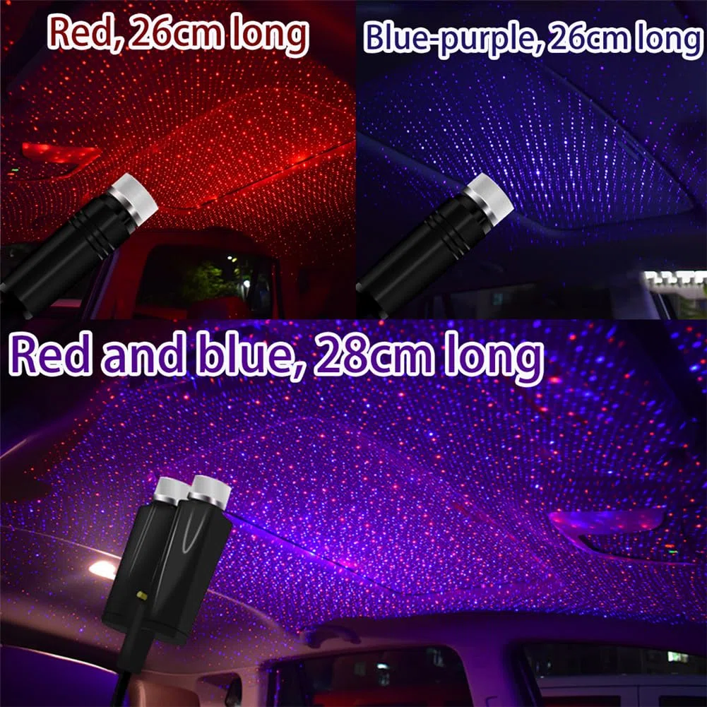 Romantiche Luci Da Tetto Automatiche Usb, Decorazioni Portatili Con Proiettore Di Stelle, Luce Notturna A Stelle, Illuminazione Interna, Con Spina E Festa, Per Auto/Casa/Festa (Red-Blue)