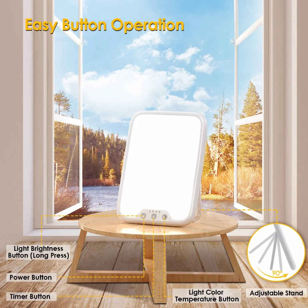Lampada per Terapia della Luce, Lampada di Luce Diurna 10000 Lux UV-Free, con Funzione di Memoria & 4 del Timer Lampada Fototerapia, Controllo Pulsante, 3 Modalità di Colore, Dimmer Continuo