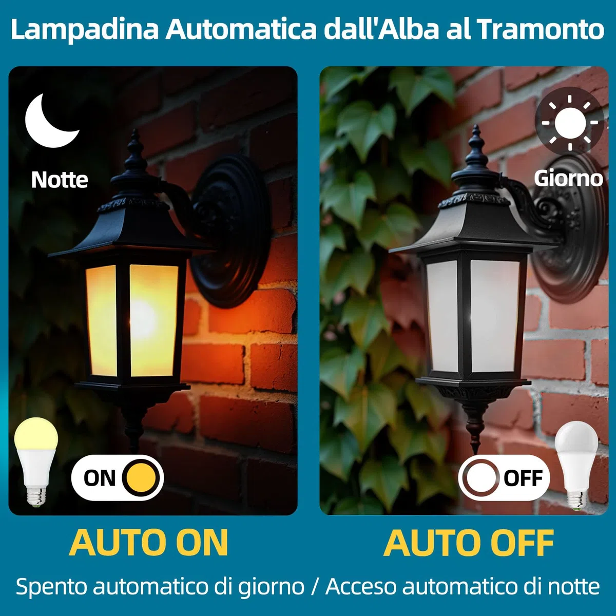 Lampadina LED E27 luce Calda con Sensore Crepuscolare, Bianca Calda 2700K 10W(70W Equivalent), 900 Lumen, Non-Dimmable, On/Off Automatica Lampadine LED per Portico, Garages, Giardino(4 Pezzi)