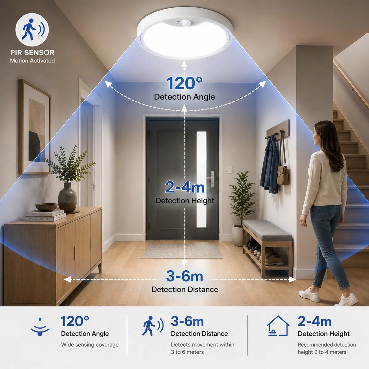 EASY EAGLE Plafoniera LED Soffitto con Sensore di Movimento, 18W Lampada a Soffitto 2700K 4000K 6000K, Lampadario LED Soffitto per Corridoio, Portico, Cucina, Garage, Ingresso, Scala, 22CM