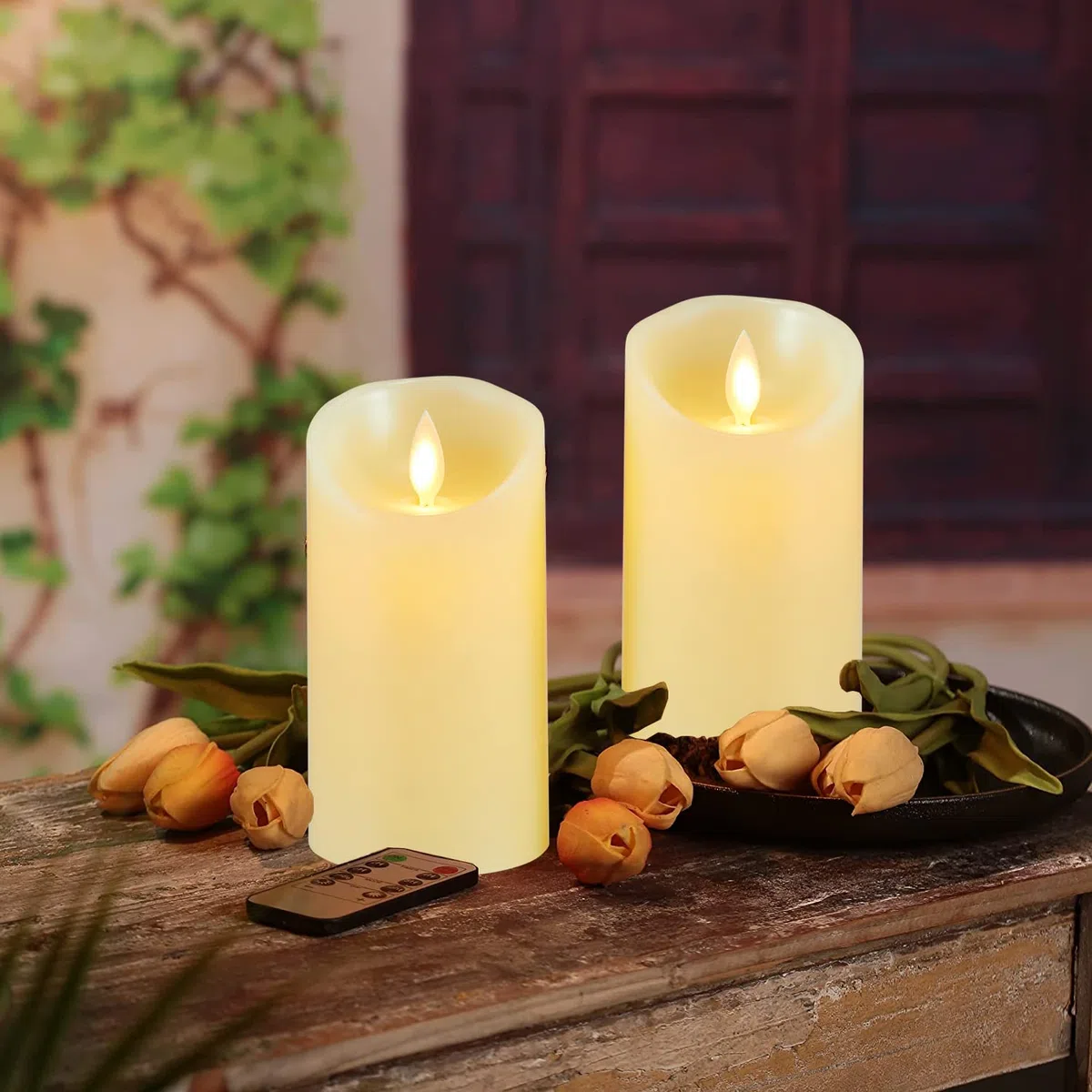 Lonkenn Candele LED 2 pezzi Candela LED con Fiamma Tremolante Candele a Batteria Candela con Telecomando a 10 Tasti Funzione Timer Realizzato in Vera Paraffina Candela Decorazione-12.5cm Ivory