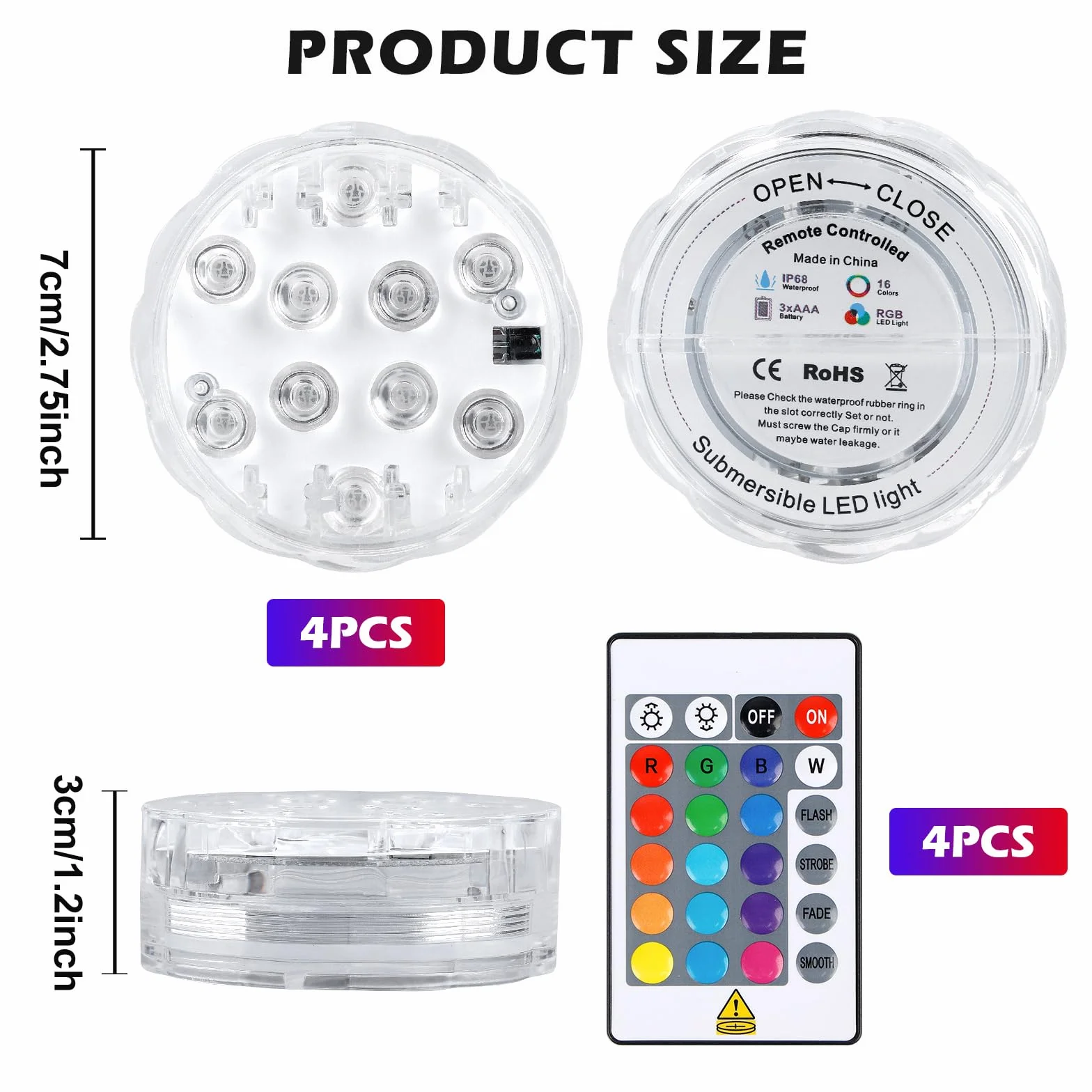 4 Pcs Luci LED RGB Impermeabili IP68 per Piscina, Acquario, Base Vaso e Vasca Idromassaggio - Palle Luminose Subacquee per Decorazione