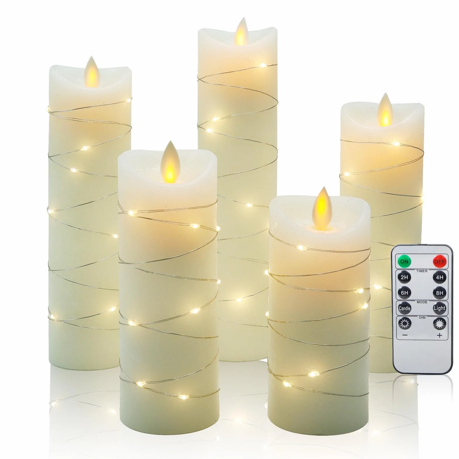 CCLIFE velas elettriche e LED in vera cera con telecomando, funzione timer, paraffina, funzionamento a batteria,Bianco 5 pezzi