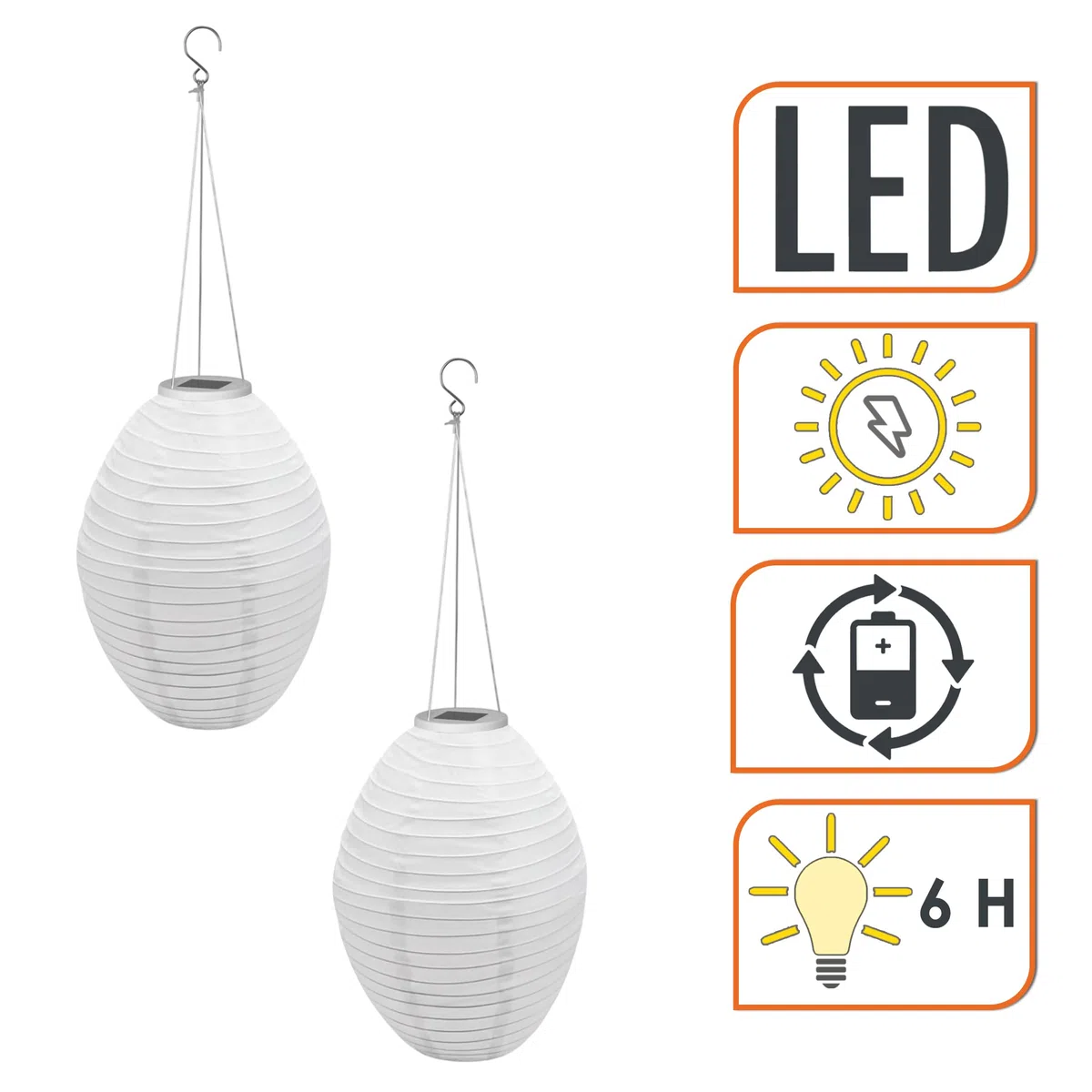 Lanterna solare a LED, ovale, 33 x 22 cm, in nylon, set da 2 pezzi, illuminazione decorativa da giardino, luce bianca calda, luce solare, luce decorativa, per esterni, resistente alle intemperie