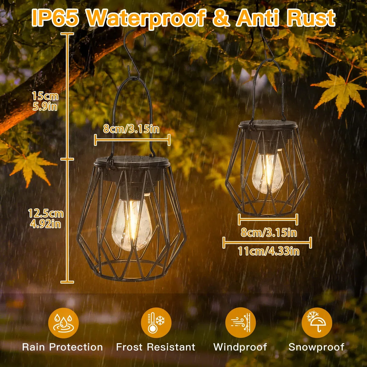 TaoFiaCo Lanterna Solare per Esterni Sospese o da Appoggio - IP65 Impermeabili Lampade Solari per Balcone - Retrò Lanterna Solare da Esterno Resistente alle Intemperie Giardino Terrazze 2 Pezzi
