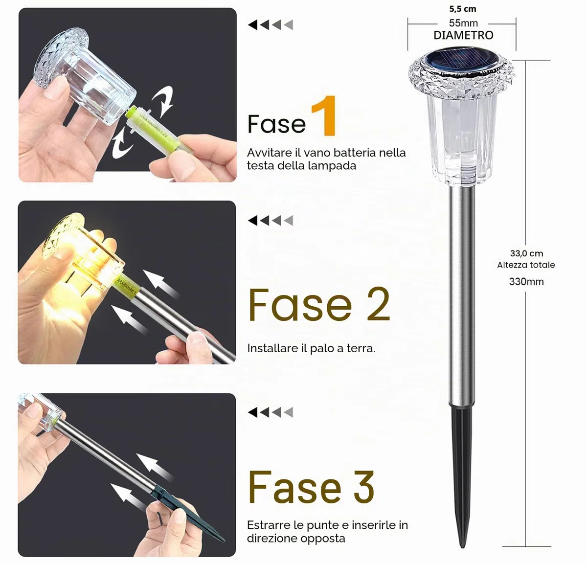 Aourow Lampade Solari da Giardino per Esterni, 6 Pezzi Lampade da Giardino a Luce Calda Solari, Lampade Solari LED Impermeabili per Giardino, Balcone, Terrazza, Prato, Vie, Cortile