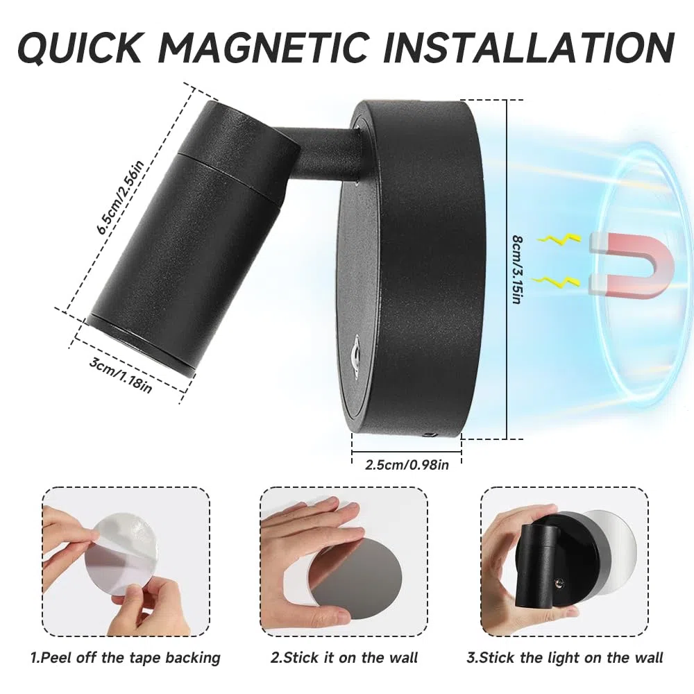 Faretto a LED Senza Fili, Lampada da Parete, Faretto Led Ricaricabile con Telecomando, FAretto a Batteria 3 Temperature di Colore, Dimmerabile, Funzione Temporizzazione, per Piante Artistiche