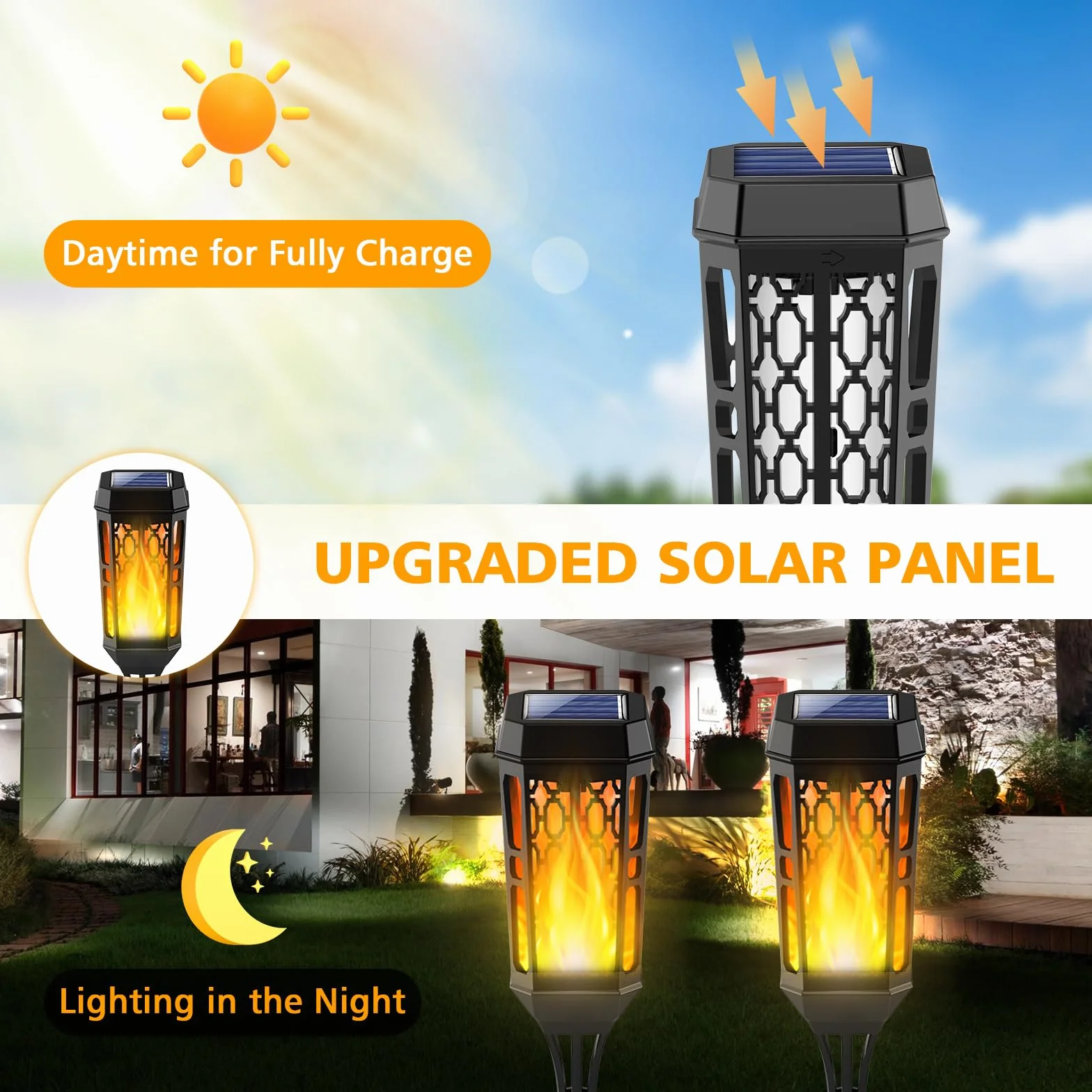 Solari Fiamma Luci, Lampade Solari da Giardino, 6 Pezzi 12 LED Lampada Solare da Esterno, IP65 Luci Solare Esterno impermeabile Decorazione per Giardino Cortile Prato Patio (Giallo 4)