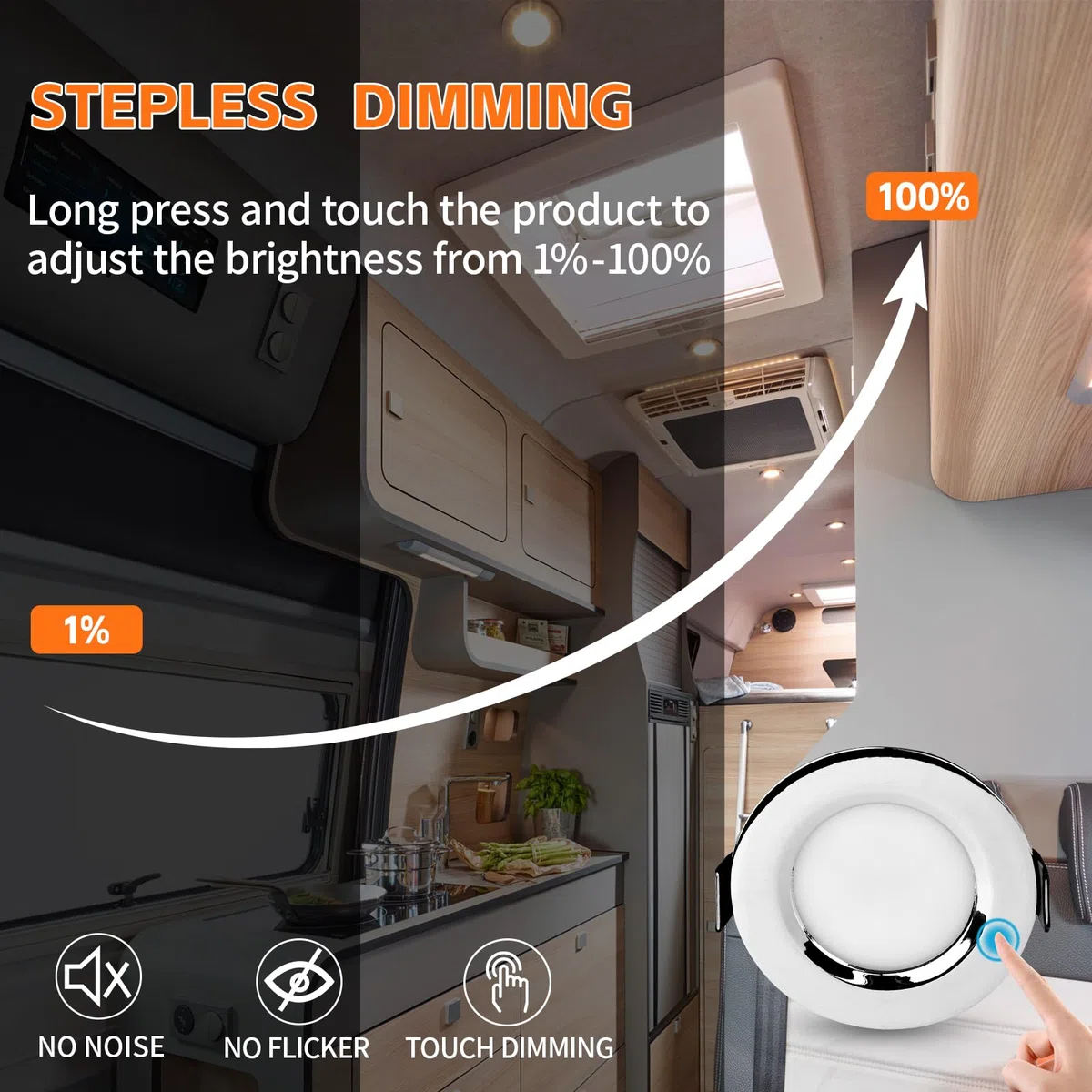 GeyouLux 3 x Faretti LED Soffitto 12V, Touch-Control 3000K Caldo 4000K Neutro 6000K Freddo Faretti Led da Incasso per Cartongesso, Dimmerabile, 3W IP44 Faretti da Incasso, Foro 58-62mm, Cromato