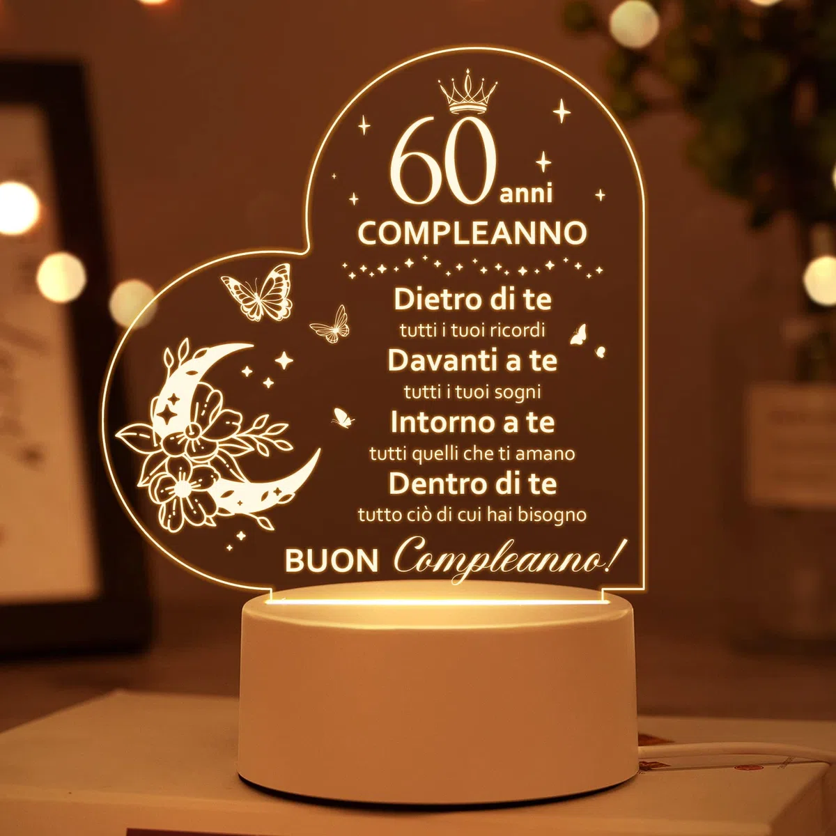 Regalo 60 Anni Compleanno Donna Uomo 1965 - Luce Notturna per Mama, Papa, Nonna, Sorella, Amica - Idee Regali Uomo 60 Anni, Regalo per i 6 0 Anni Donna, per Camera da Letto, Studio, Testa di Letto