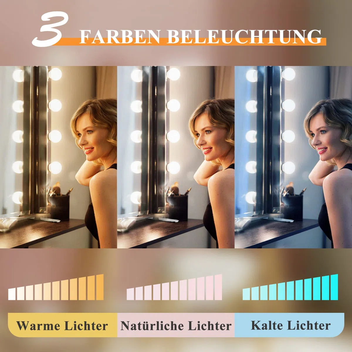 Luci Da Specchio, Winzwon luci LED per Trucco Luci per Specchio, Illuminazione Tavolo Trucco Vanità 3 Modalità Colore 10 Livelli Dimmerabile per Bagno, Camera da Letto