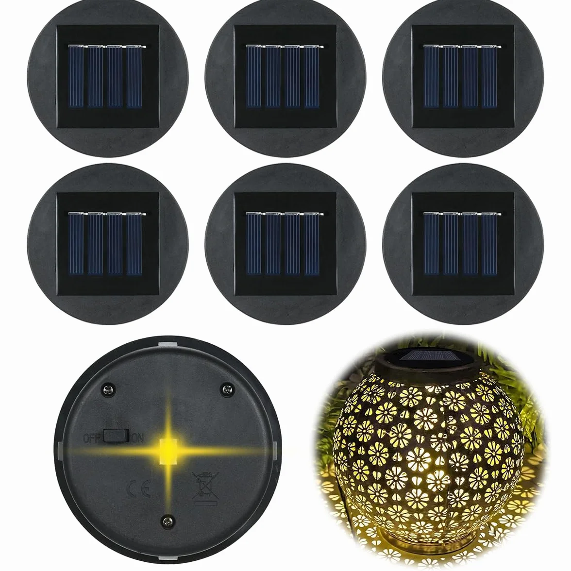 6 Pezzi Lampada Solare di Ricambio, Scatola Batteria Solare, Adatto Lampade a Sospensione Esterni, Giardino, Decorazione Cortile (luce bianca calda)