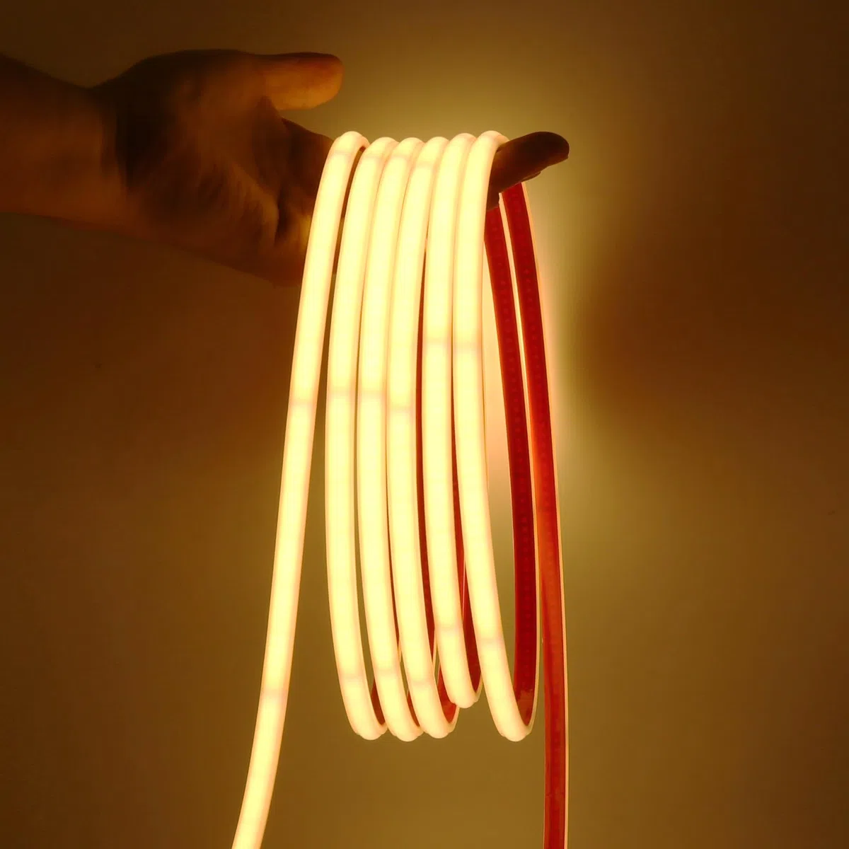 XUNATA Tira de LED COB 220V con Cinta Adhesiva, Alto Brillo 240 LED/m, IP65 Impermeable, Corte de 10cm, Luz de Cuerda Flexible con Alimentación (Blanco Cálido, 2m)