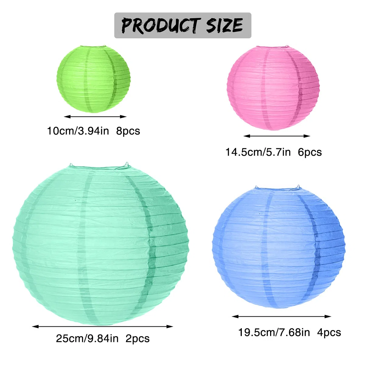 Lanterne di carta, confezione da 20 lanterne rotonde cinesi colorate, decorazioni da appendere, dimensioni 10,2 cm, 15,2 cm, 20,3 cm, 25,4 cm, per feste, giardino, celebrazioni, matrimoni