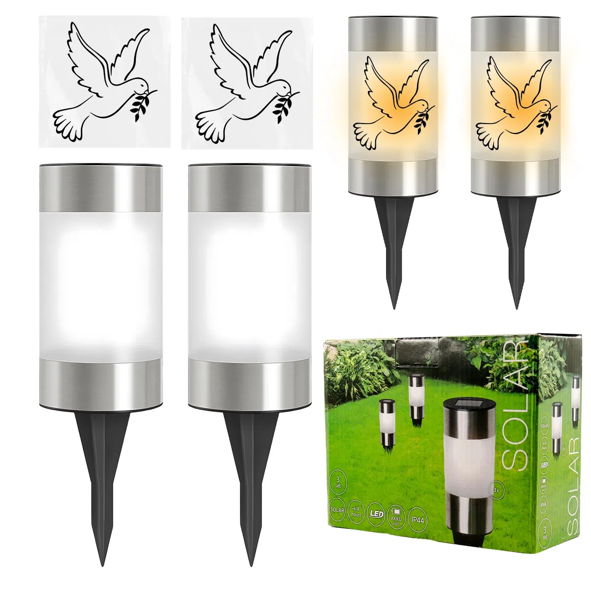 TaimeiMao 2 pezzi LED luce solare per tomba colomba luci per tomba per esterni, con picchetto da terra luce tombale candela commemorativa,giardino per esterni lampada solare a tubo LED