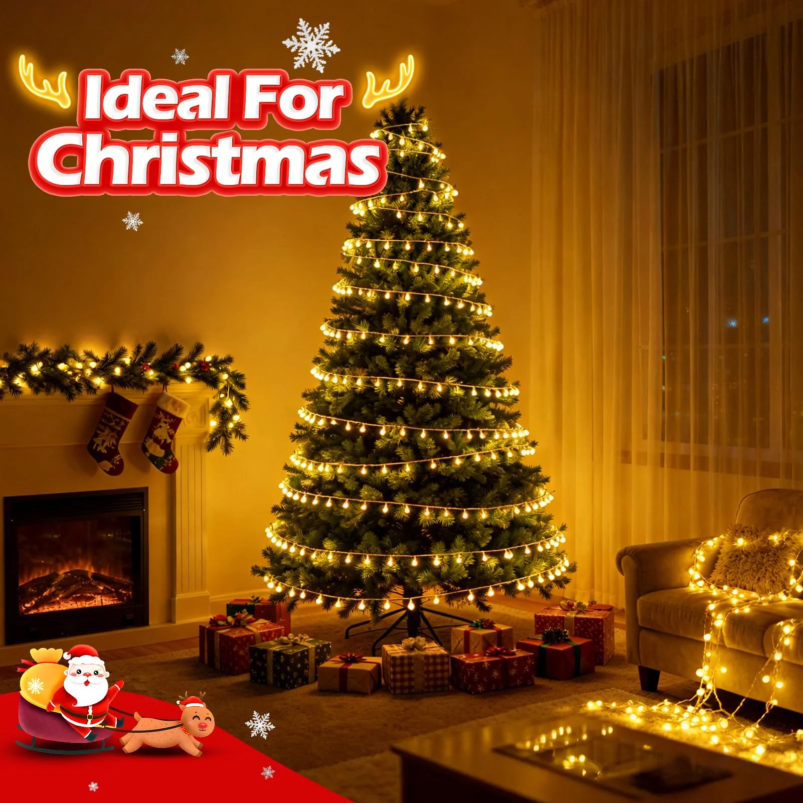 Uping Lucine Led Decorative a Batteria USB 100 LED Luci di Natale Esterno a Batteria Catena Luminosa Interno Natalizie con Pile (Bianco Caldo)