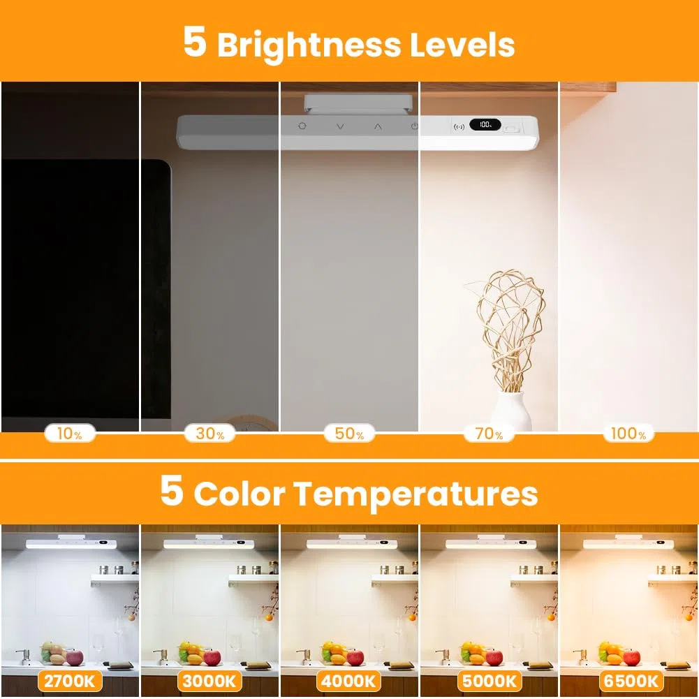 AUAUY 2 Pezzi Luce Armadio LED, USB-C Ricaricabile Magnetica Lampada con Telecomando, 5 Temperature Colore&5 Luminosità Dimmerabile, 1500mAh, per Cucina Scale Soggiorno Camere da Letto Guardaroba