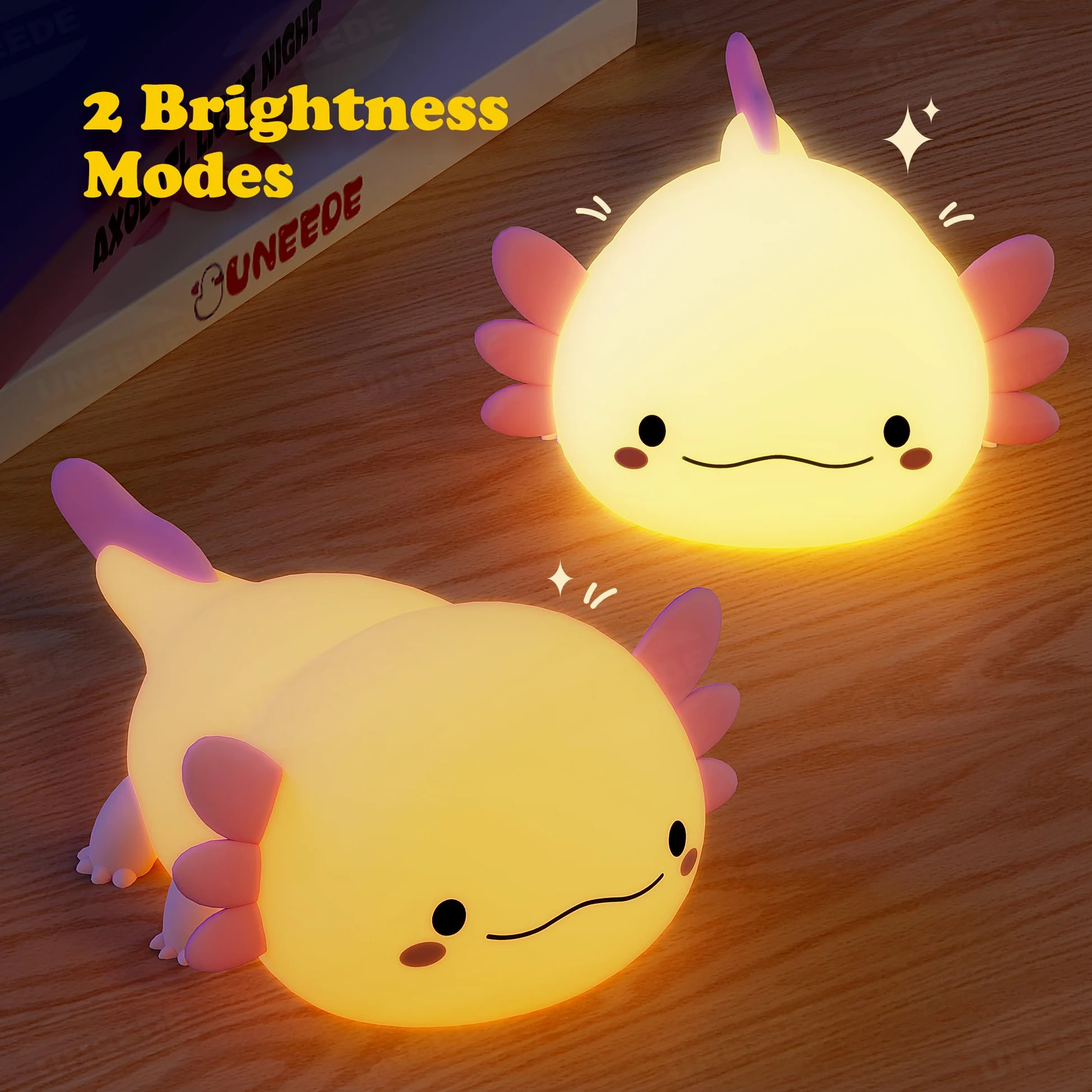 UNEEDE Luce notturna Axolotl, Luce Notturna Bambini, Lampada da comodino in silicone, Lampada da tavolo rosa Axolotl ricaricabile Touch LED dimmerabile, Regalo per bambini Neonata Ragazzo