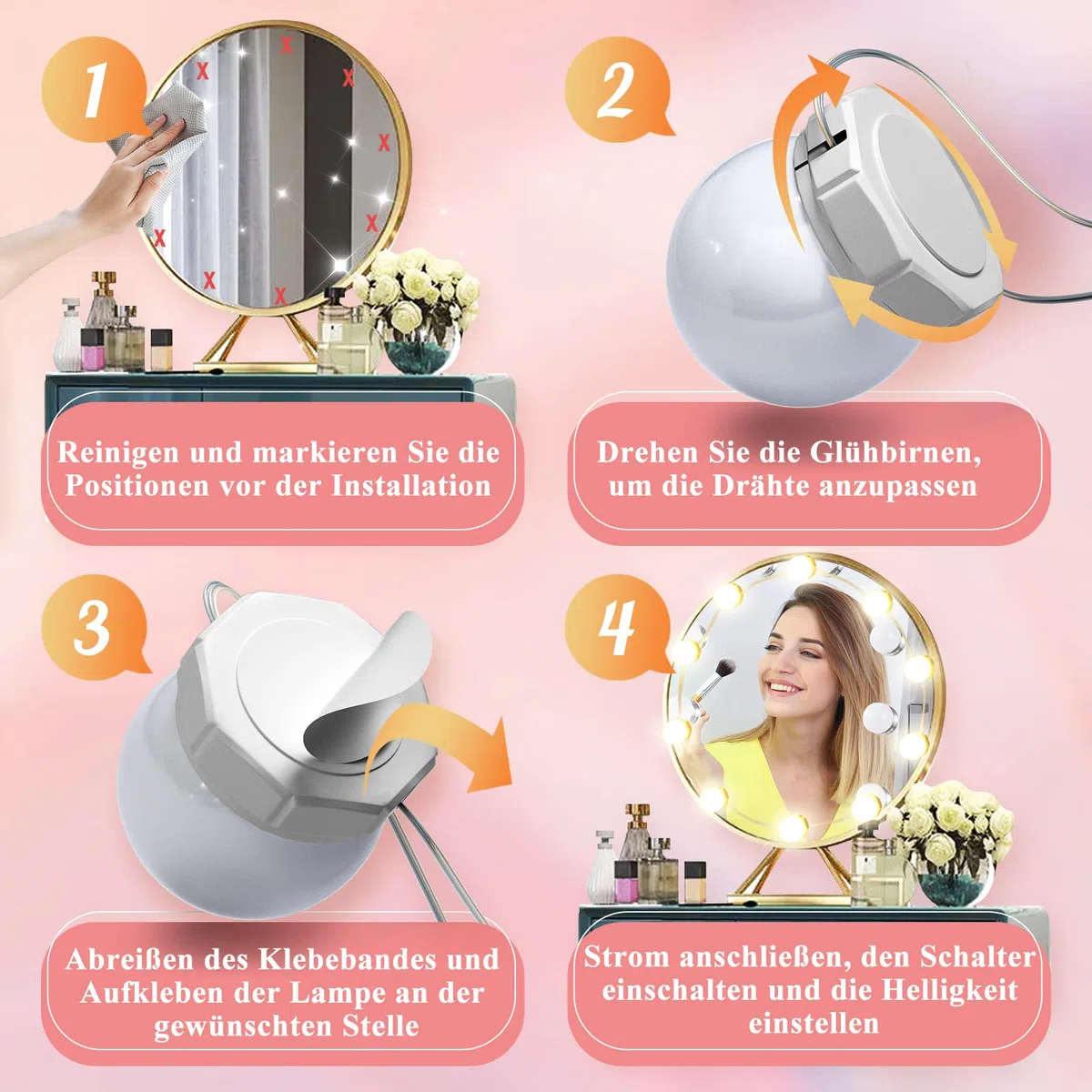 Luci Da Specchio, Winzwon luci LED per Trucco Luci per Specchio, Illuminazione Tavolo Trucco Vanità 3 Modalità Colore 10 Livelli Dimmerabile per Bagno, Camera da Letto