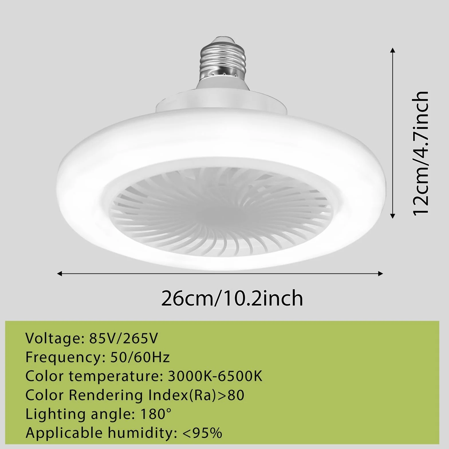 Lampada Ventilatore da Soffitto, E27 Lampadina Ventilatore da Soffitto, Ventilatore da Soffitto con Lampada con Telecomando, 3 velocità, Dimmerabile Ventilatore da Soffitto LED per Camera